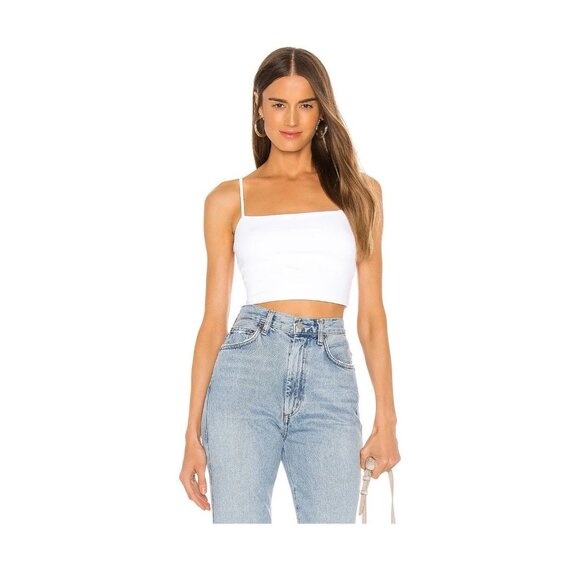 Susana Monaco S Small Revolve Thin Strap Crop Camisole Top Tank Snow White NEW - Picture 1 of 8